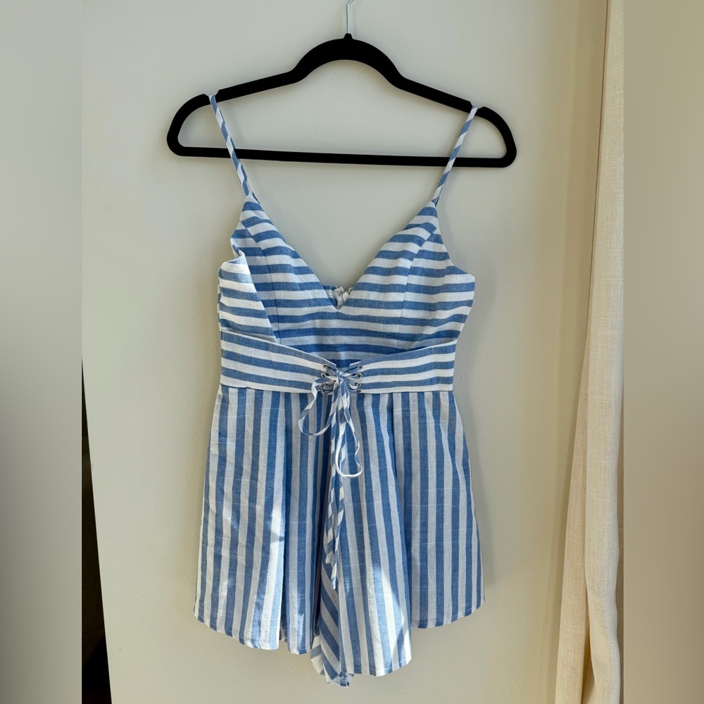Blue and White Striped Romper